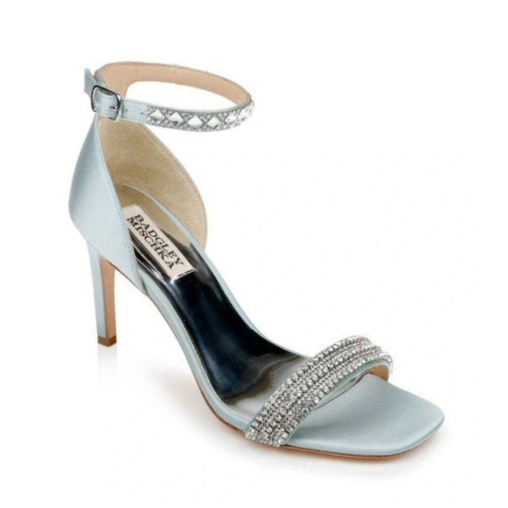 New Badgley Mischka Urina Urina Embellished Silk Mist Satin Sandals Size 9